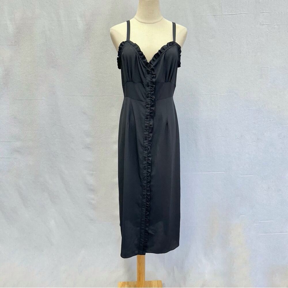 Topshop black ruffle accent button up midi sunndress size‎ 8
